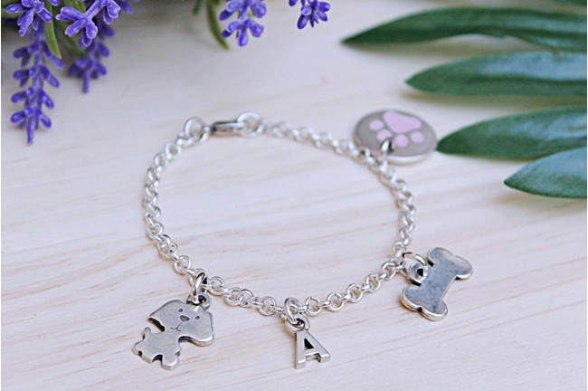 Pulsera My pet huella rosa con inicial