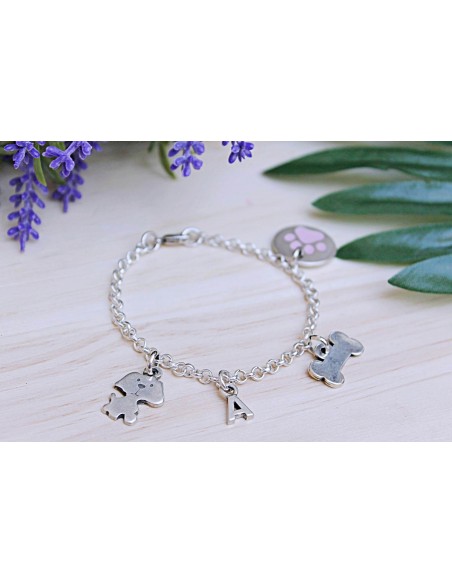 Pulsera My pet huella rosa con inicial
