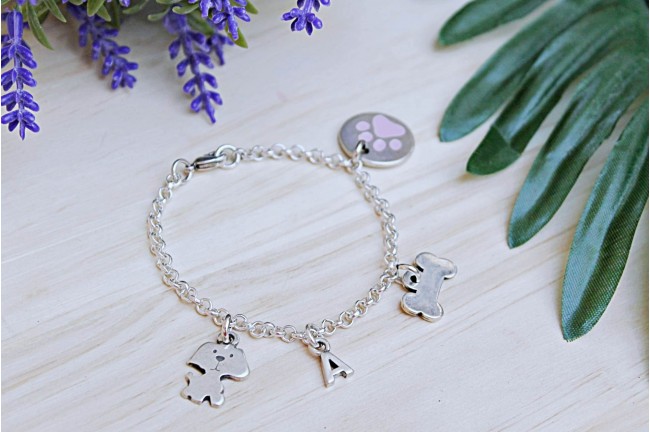Pulsera My pet huella rosa con inicial