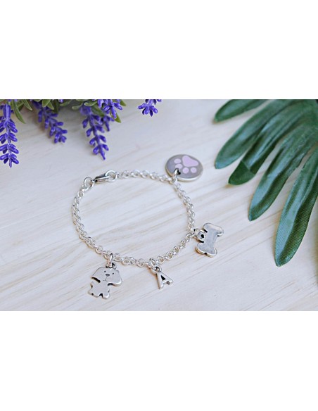 Pulsera My pet huella rosa con inicial