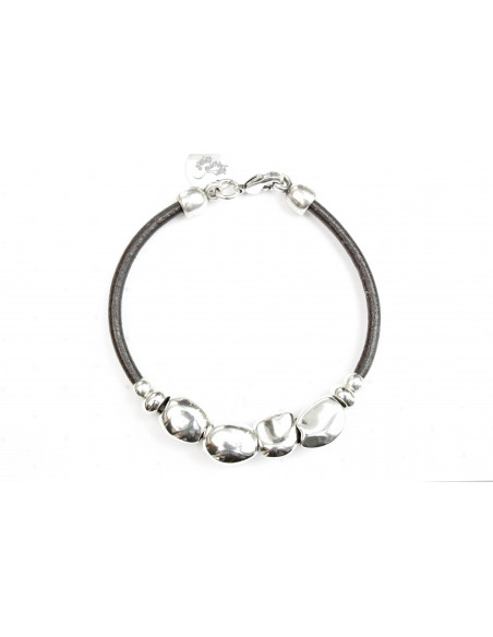 Pulsera cuero y pepitas