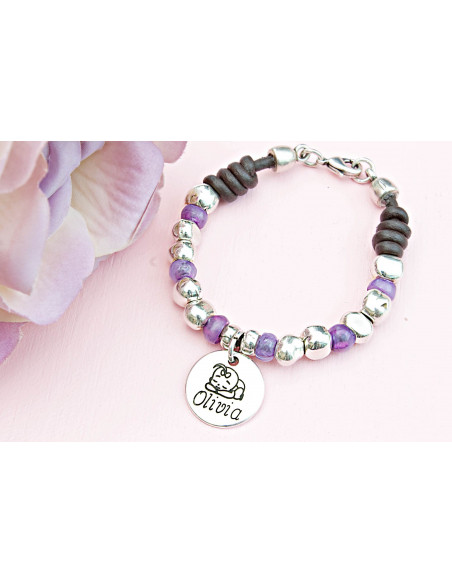 Pulsera Bebé Nombre Pepitas y Nudos Niña