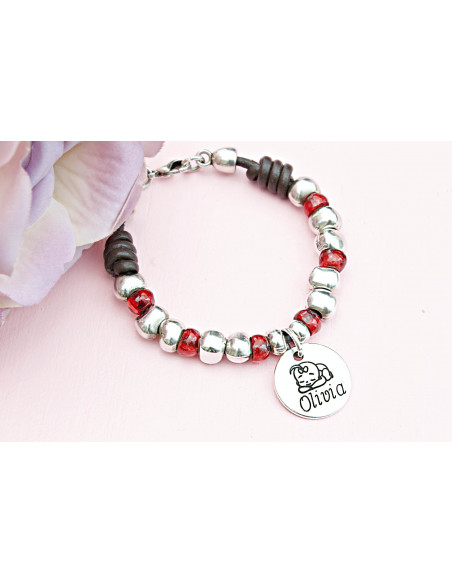 Pulsera Bebé Nombre Pepitas y Nudos Niña