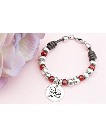 Pulsera Bebé Nombre Pepitas y Nudos Niño