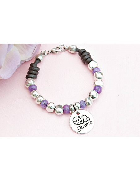 Pulsera Bebé Nombre Pepitas y Nudos Niño