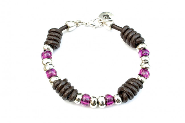 Pulsera Cuero y Bolitas