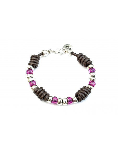 Pulsera Cuero y Bolitas