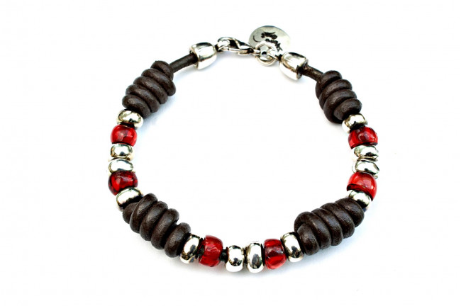 Pulsera Cuero y Bolitas