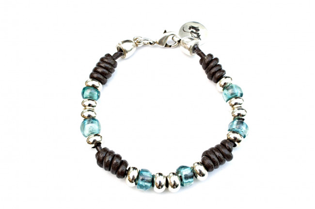 Pulsera Cuero y Bolitas