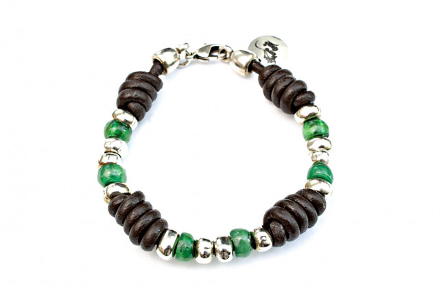 Pulsera Cuero y Bolitas
