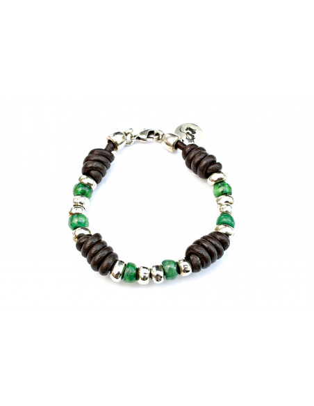 Pulsera Cuero y Bolitas