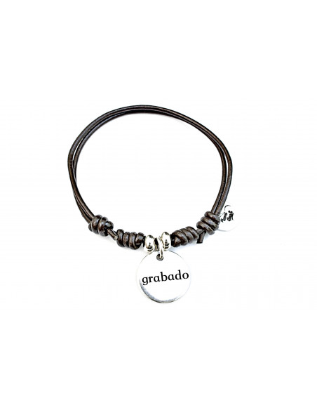 Pulsera cuero nudos corredizos con medalla
