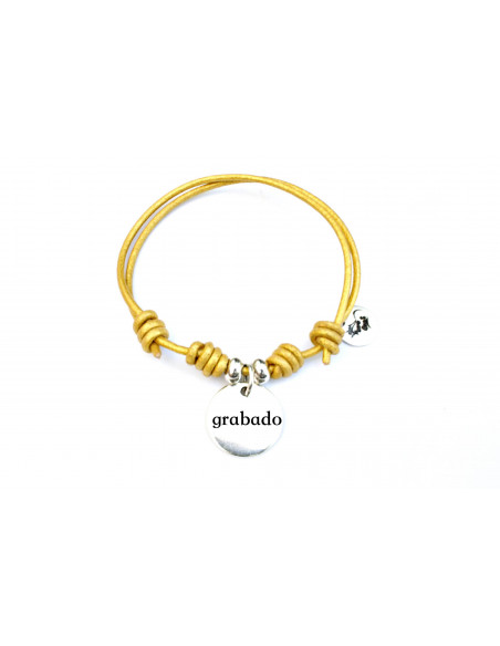 Pulsera cuero nudos corredizos con medalla