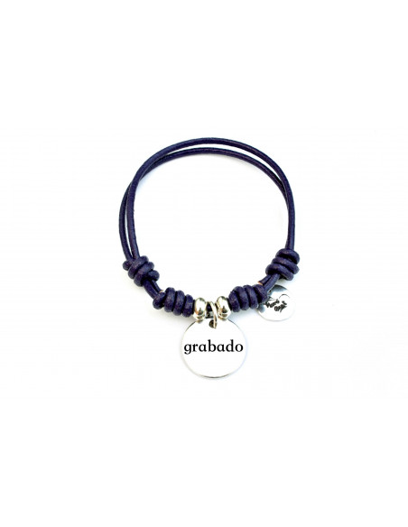 Pulsera cuero nudos corredizos con medalla