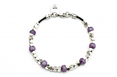 Pulsera Cuero Pepitas Lila