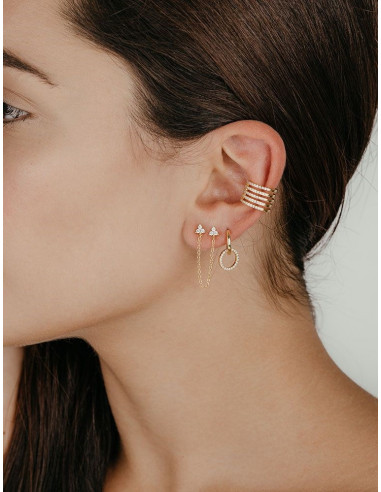 Ear Cuff Ancho Oro y Circonitas (unidad)