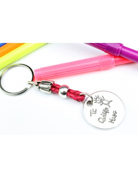 LLAVERO cuero trenzado CON DIBUJO HECHO POR LOS NIÑOS